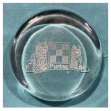 Purina logo with dog and cat paperweight