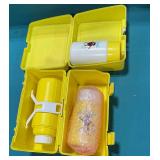 Pair of The California Raisins plastic lunch boxes with thermos
