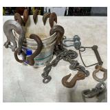 Chain hooks, clevises, chain, etc.
