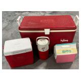 Igloo cooler, water jug and mini cooler