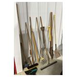 Long handled tools, shovels, post hole digger, scraper, etc.