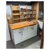 Metal cabinet/workbench, 56' W x 24' D x 35' T with contents of cabinet and wall above