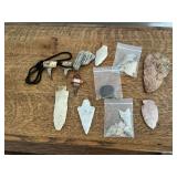 Native American arrowheads, turkey spurs
