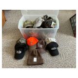 Orange ball caps, stocking cap, camo and others