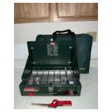 Coleman camping 2 burner stove in canvas bag