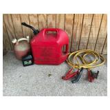 Jumper cables, 5-gallon gas can