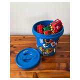 Tyco blue bucket with Duplo blocks