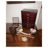 Jewelry box, heart shaped music box, Indian necklace, fairy, etc.