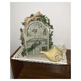 Teapot birdhouse, decorative bird cage 14' T