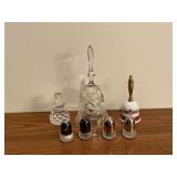 Crystal bell, decanter stopper, salt & peppers