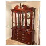 Lexington lighted 2-piece china hutch, flatware drawer, plate grooves, glass shelves