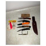 Assortment of knives, and sharpening tool