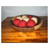 Monkey wood bowl with fabric balls