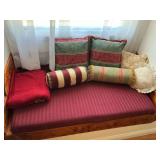 Throw pillows, balusters, blankets