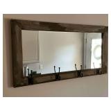 Barnwood frame mirror with coat hooks