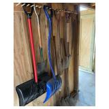 Square and round point shovels, snow shovels