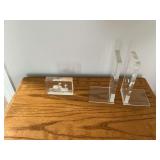Pair of Lucite bookends and swan paperweight