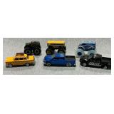 Mattel and other monster trucks and friction cars.