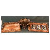 Pair of decorative wooden trays