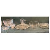 Glass serving pieces, divided bowl, punch bowl, pitcher, platters, etc.