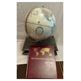 Replogle globe on marble base with Rand McNally Atlas