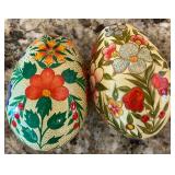 Pair of hand painted lacquered wooden eggs