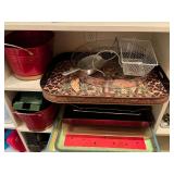 Metal, plastic trays, ice scoop, metal tubs, etc.