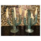 Pair of metal cactus candleholders