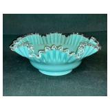 Light blue silvercrest ruffle edged bowl 13" W