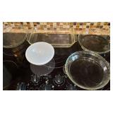 Anchor Hocking casserole dish, Revereware mixing bowl with plastic lid