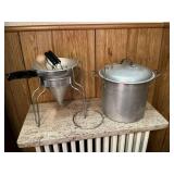 Canning supplies, bag holder, pot with rack, etc.
