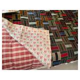 Rail fence embellished quilt, some stains