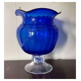 Cobalt blue to clear vase, 9" T.