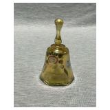 Fenton autumn gold bell, hand painted, artist signed, 4" T, sticker