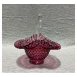 Cranberry glass basket with clear applied handle