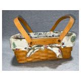 2000 Longaberger 2-handled basket with fabric and plastic liner
