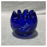 Cobalt bohemian rose bowl, 4" T.