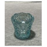 Blue carnival glass toothpick holder
