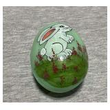 Hand painted Jadeite egg trinket box, 4" L.