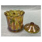 Fenton "Berries on Autumn Gold" hand painted candy jar, artist signed