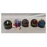 5 hand blown glass ornaments