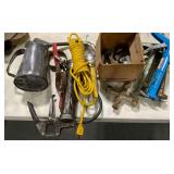 Vintage oiler can, trouble light, grease gun, caulk guns