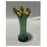 Imperial Helios Green Carnival Glass Ripple Swung Vase