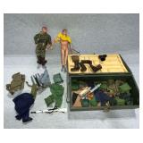 1964 G.I. Joe dolls, accessories, wooden foot locker