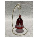 Fenton 2004 ruby red bell, hand painted, with stand