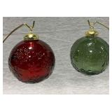 2 glass ornament, 3" T, embossed with snowflakes