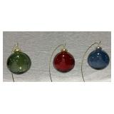 3 glass ornaments, 3" T, embossed with trees