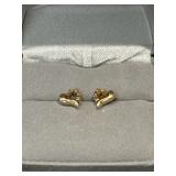 14KT yellow gold heart shaped stud earrings with diamond accents
