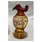 Fenton Historic Collection Woodland Bouquet Amberina Vase, artist signed