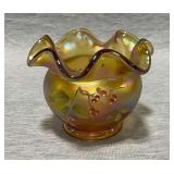 Fenton Autumn Gold hand painted rose bowl, artist signed
